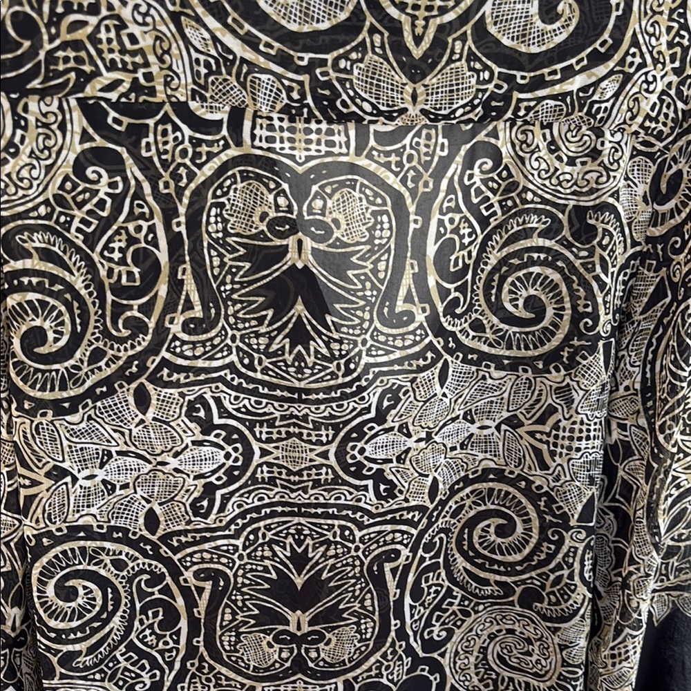 Blue Life Paisley Black and Cream Bell Sleeve Top sz S - Picture 7 of 7